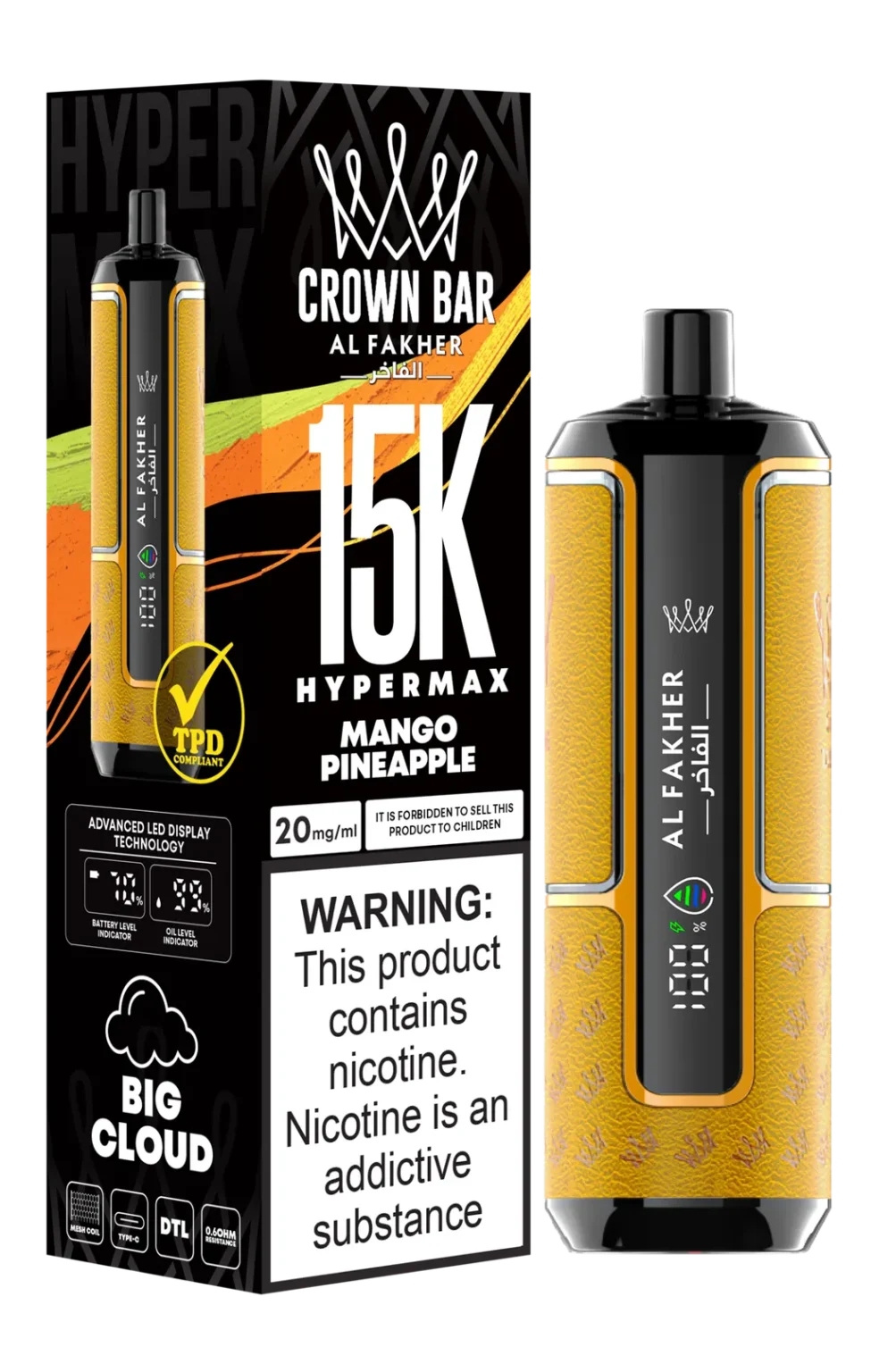 Al Fakher Crown Bar 15K Hypermax Mango Pineapple Disposable Vape 1 Al Fakher Crown Bar 15K Hypermax Mango Pineapple Disposable Vape