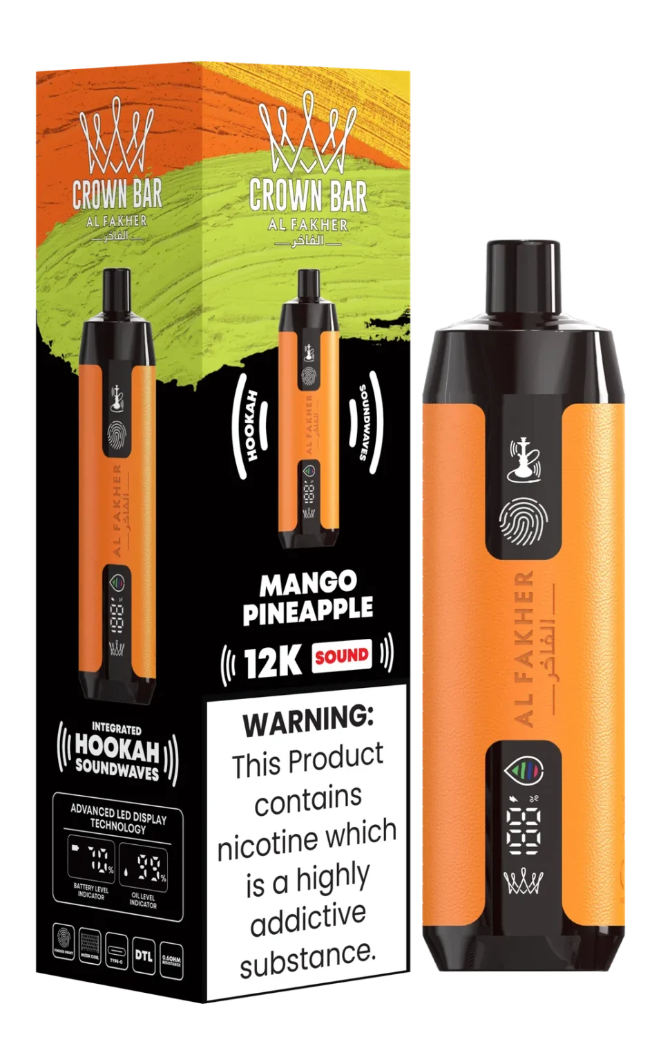 Al Fakher Crown Bar 12K Sound - Mango Pineapple Disposable Vape 1 Al Fakher Crown Bar 12K Sound - Mango Pineapple Disposable Vape