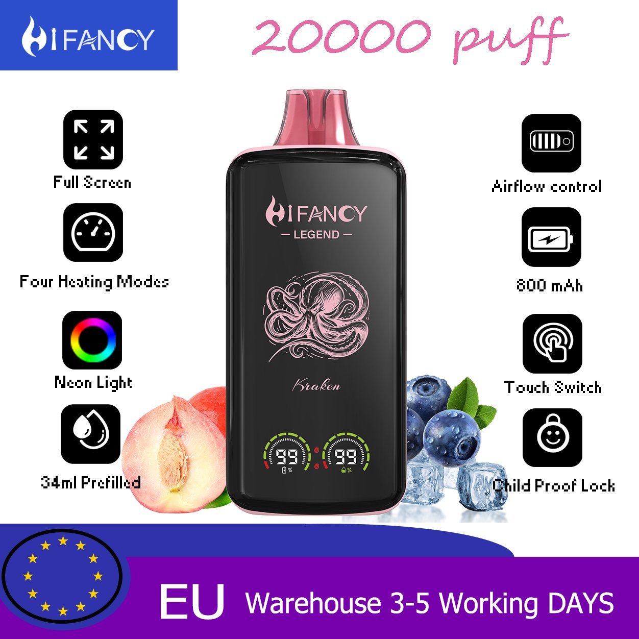HiFancy Legend 20000 Disposable vape Peach Berry Ice - HIFANCY 1 HiFancy Legend 20000 Disposable vape Peach Berry Ice - HIFANCY