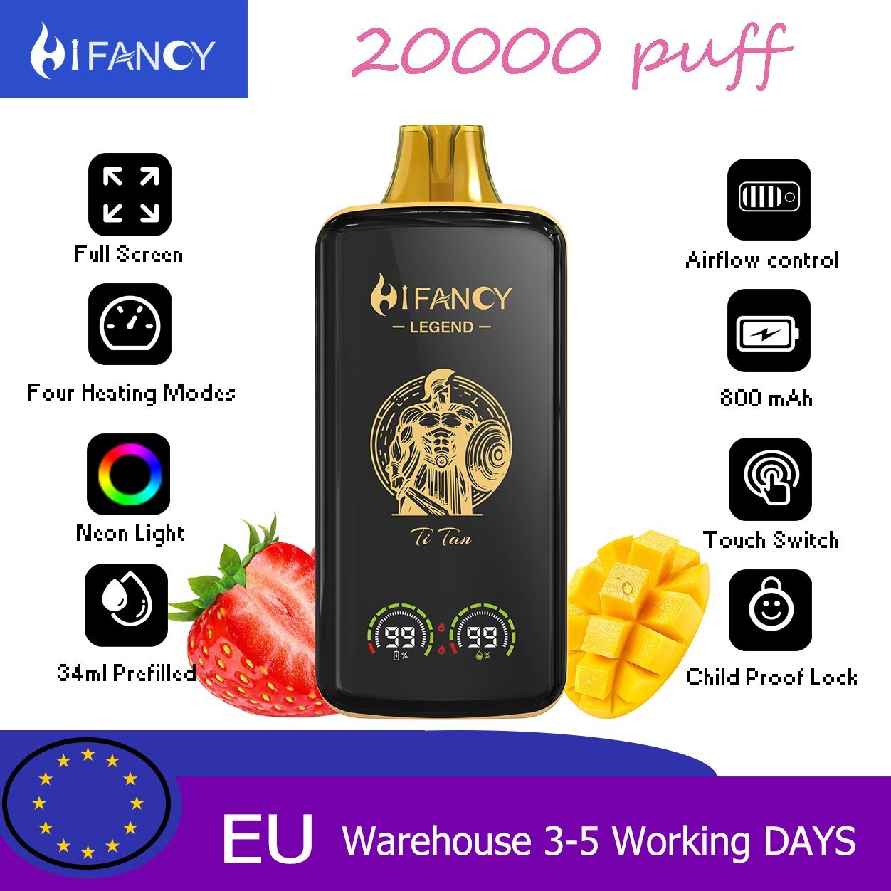 HiFancy Legend 20000 Disposable vape Strawberry Mango - HIFANCY 1 HiFancy Legend 20000 Disposable vape Strawberry Mango - HIFANCY